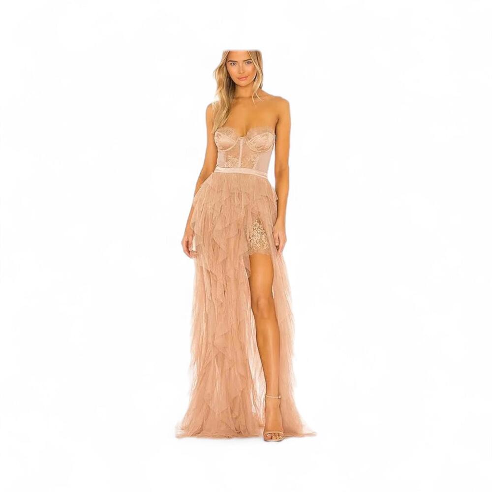 For Love & Lemons x Revolve Bustier Gown Warm Taupe Size XS